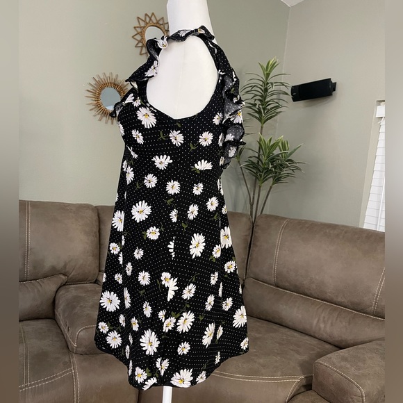 Y2K Forever 21 Black Polka Dot Daisy Skater Dress Sz S Small - Picture 5 of 9